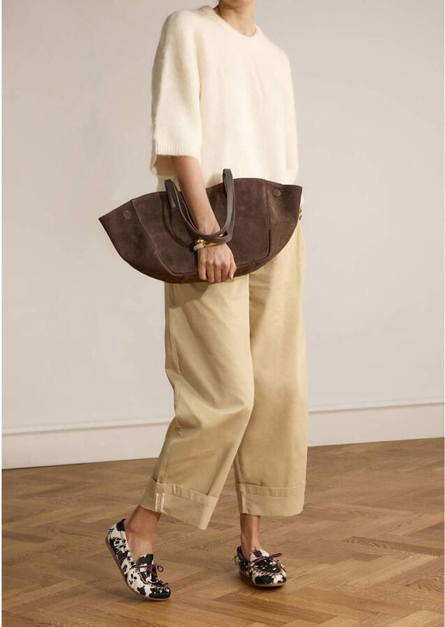 Manfield leren loafers met ponyhair en koeienprint bruin ecru
