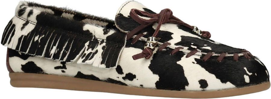 Manfield leren loafers met ponyhair en koeienprint bruin ecru - Foto 3