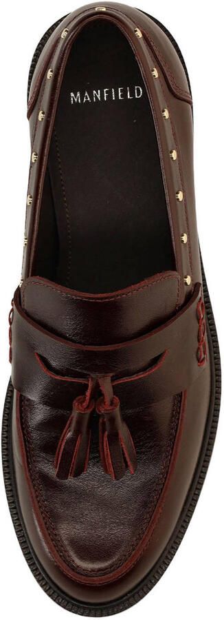 Manfield Dames Bordeaux leren loafers met studs en kwastjes - Foto 2