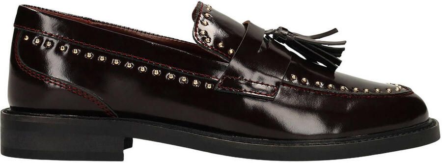 Manfield Dames Burgundy leren loafers met gouden studs