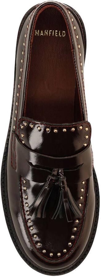 Manfield Dames Burgundy leren loafers met gouden studs - Foto 3