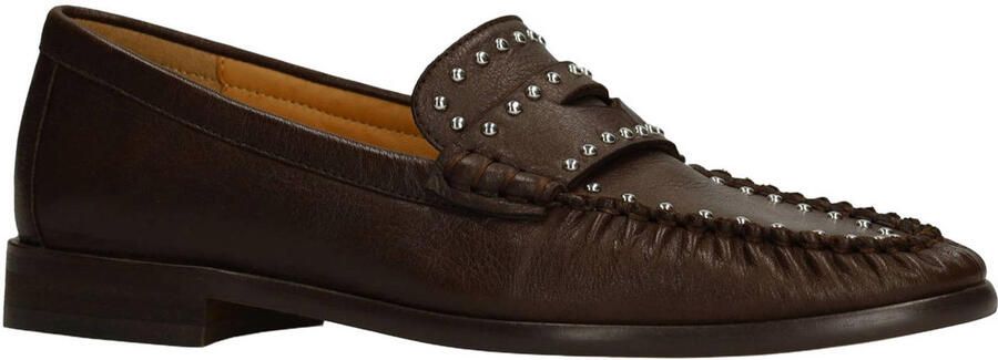 Manfield Dames Bruine leren loafers met zilverkleurige studs - Foto 3