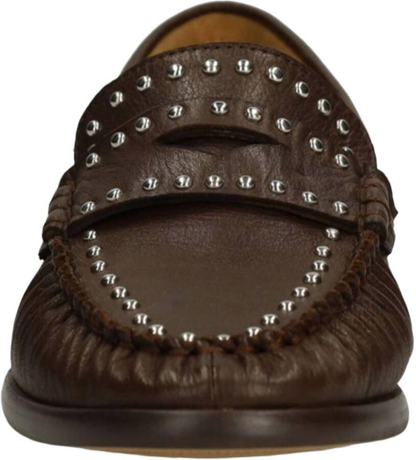 Manfield Dames Bruine leren loafers met zilverkleurige studs - Foto 2