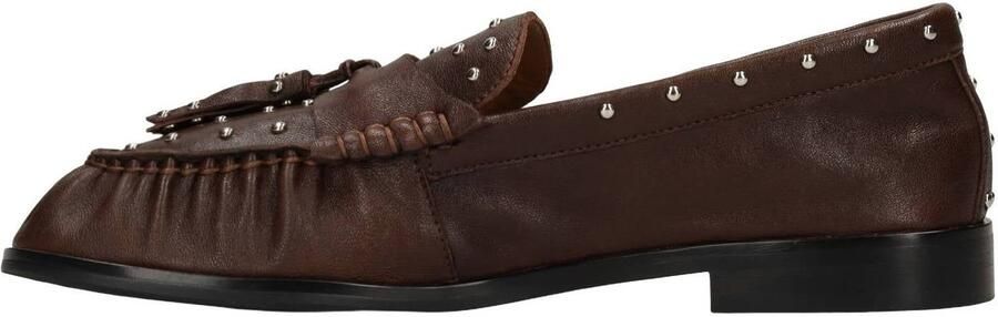 Manfield Dames Bruine leren loafers met zilveren studs - Foto 3