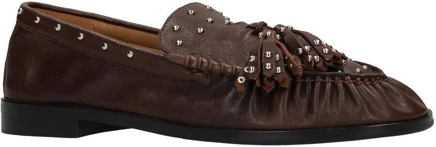 Manfield Dames Bruine leren loafers met zilveren studs - Foto 2
