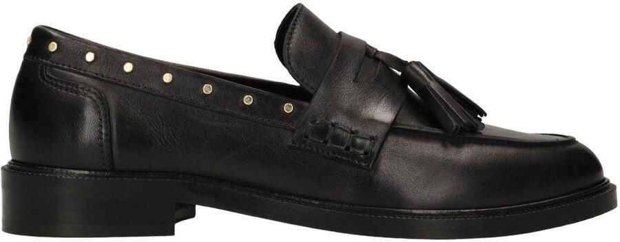 Manfield Dames Zwarte leren loafers met studs