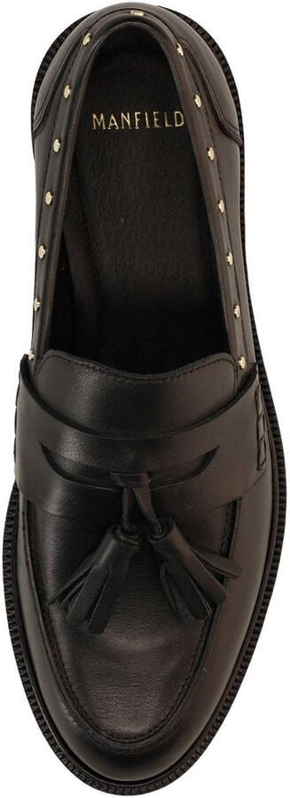 Manfield Dames Zwarte leren loafers met studs - Foto 3