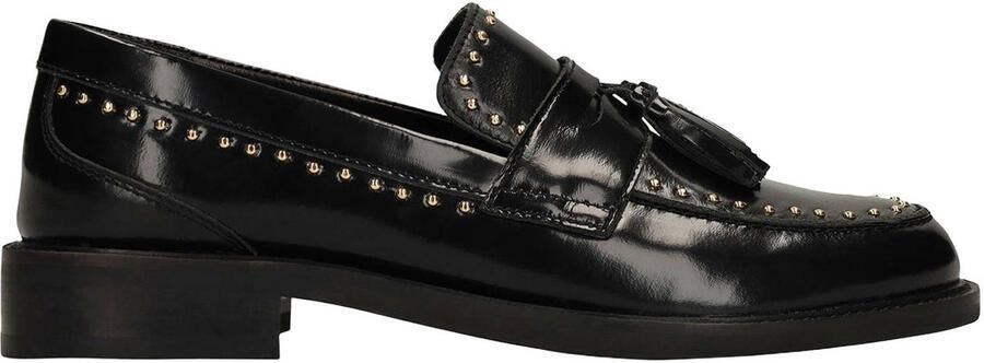 Manfield Dames Zwarte leren loafers met studs