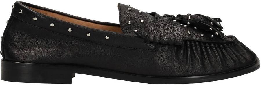 Manfield Dames Zwarte leren loafers met zilveren studs