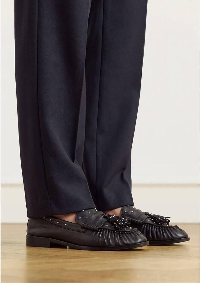 Manfield Dames Zwarte leren loafers met zilveren studs - Foto 2