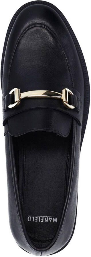 Manfield Dames Zwarte leren loafers met goudkleurig detail - Foto 3