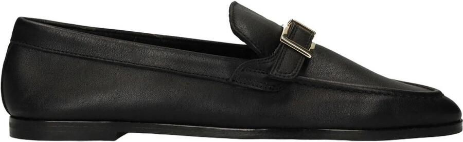 Manfield Zwarte leren loafers met goudkleurig detail