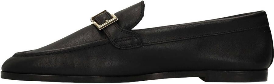 Manfield Zwarte leren loafers met goudkleurig detail - Foto 3