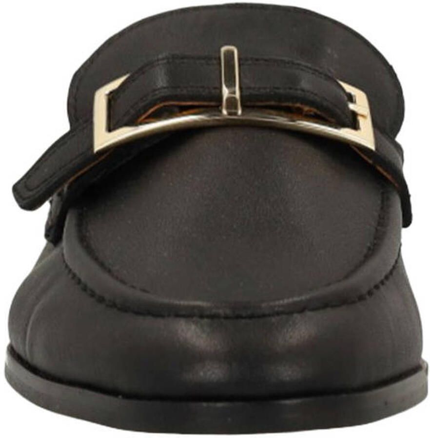Manfield Zwarte leren loafers met goudkleurig detail - Foto 2