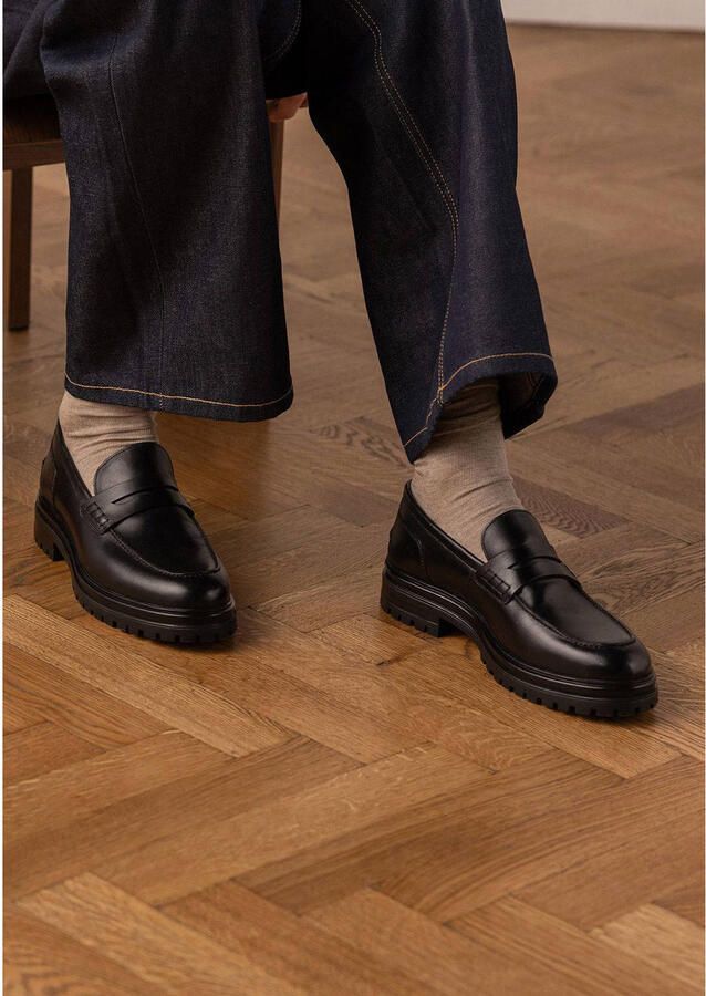 Manfield Heren Zwarte leren loafers