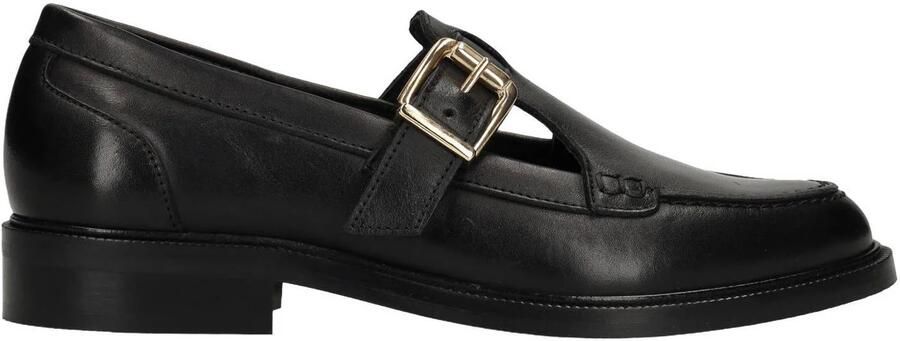 Manfield Dames Zwarte leren loafers met gesp