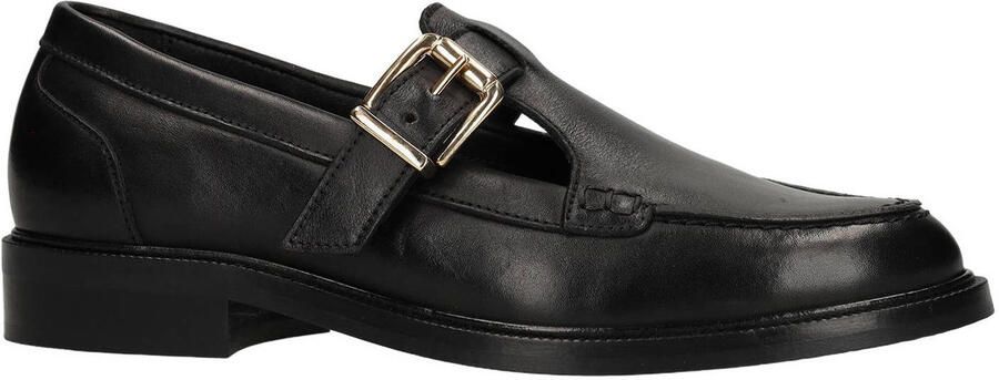 Manfield Dames Zwarte leren loafers met gesp - Foto 3