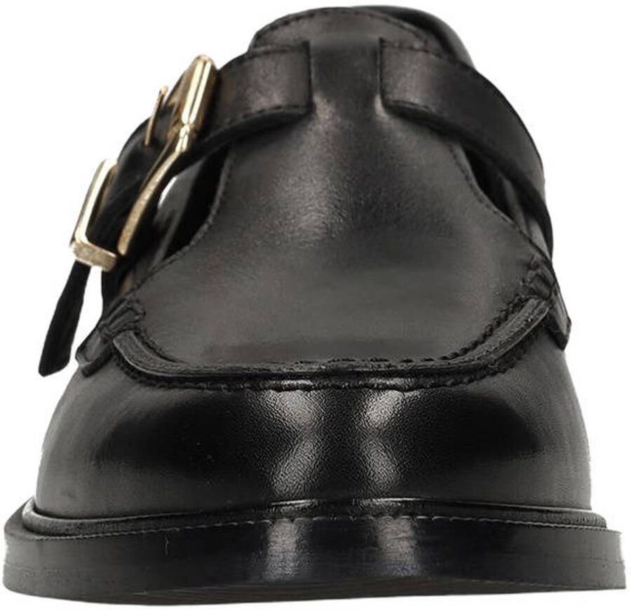 Manfield Dames Zwarte leren loafers met gesp - Foto 2
