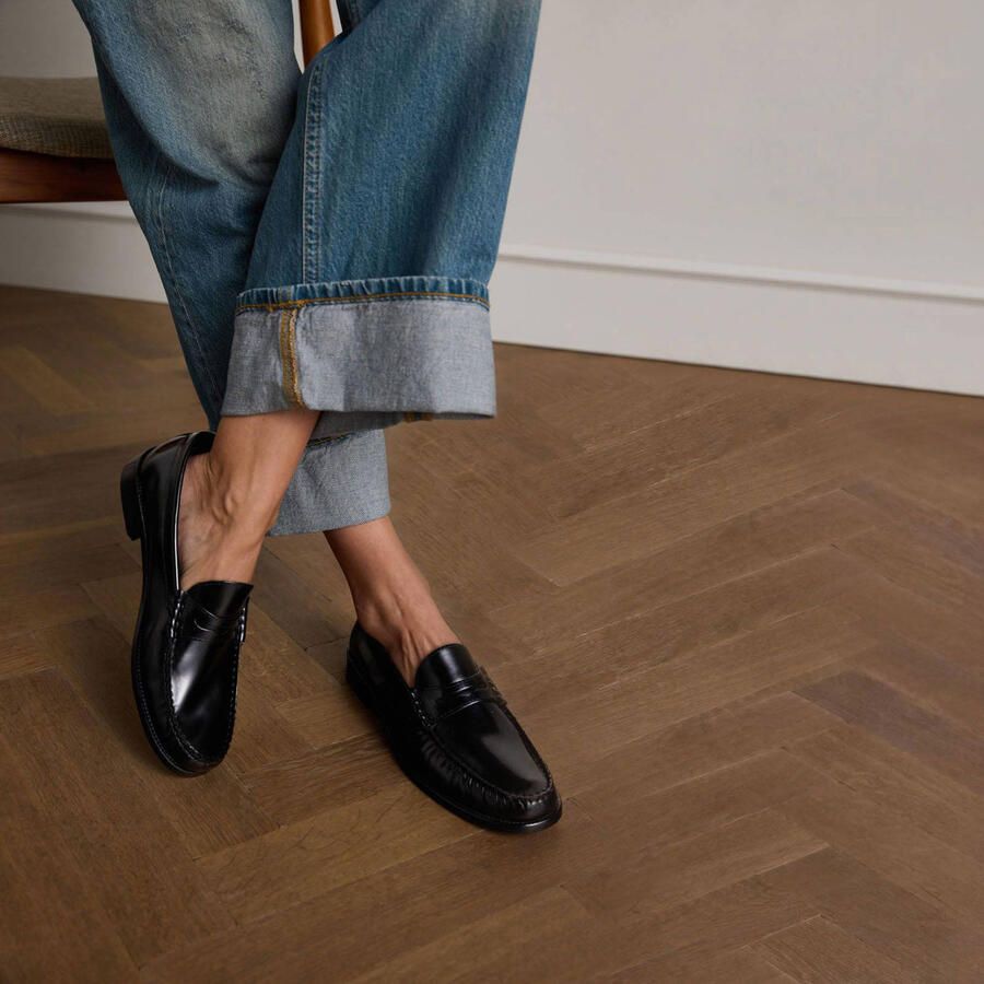 Manfield Dames Zwarte leren loafers