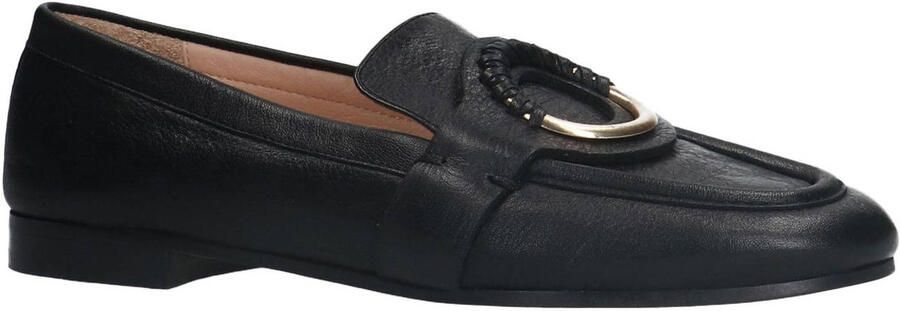 Manfield Dames Zwarte leren loafers met goudkleurig detail
