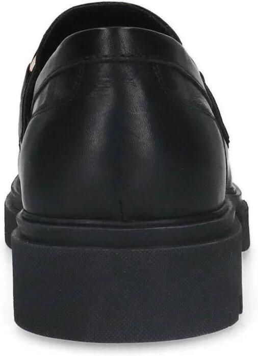 Manfield Dames Zwarte leren loafers met goudkleurig detail