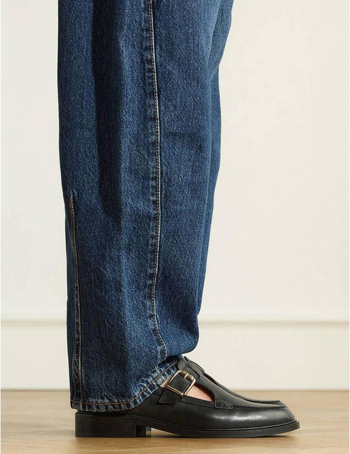 Manfield Dames Zwarte leren loafers met gesp - Foto 2