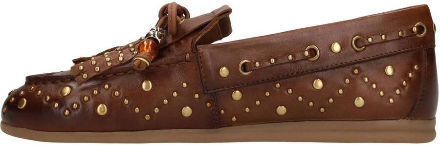 Manfield Dames Cognac leren loafers met gouden studs - Foto 3