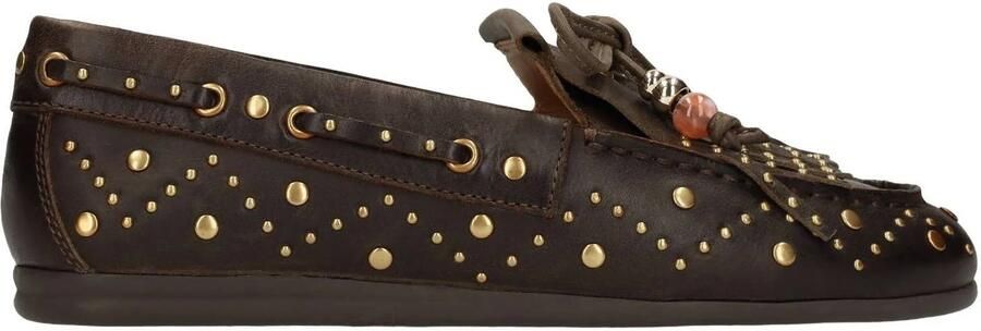 Manfield Dames Donkerbruine leren loafers met gouden studs