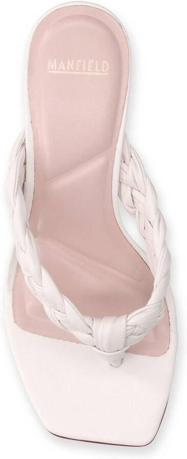 Manfield Dames Witte leren gevlochten hak slippers - Foto 2