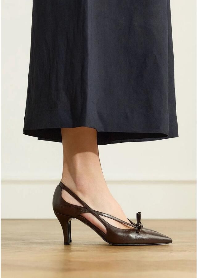Manfield leren pumps met hak bruin - Foto 2