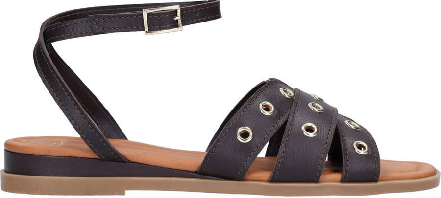 Manfield Dames Bruine leren sandalen met studs