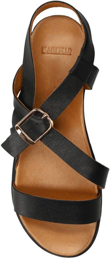 Manfield Dames Zwarte leren sandalen met plateauzool - Foto 3