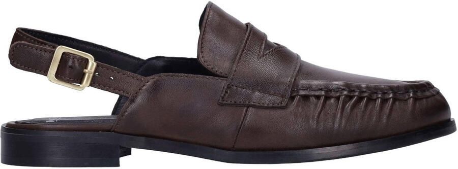 Manfield Dames Donkerbruine leren slingback loafers