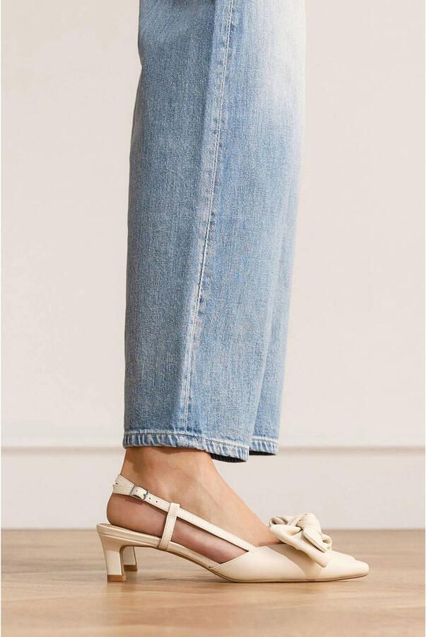 Manfield leren slingback pumps met strik ecru - Foto 2
