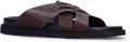 Manfield Heren Bruine leren slippers - Donkerbruin