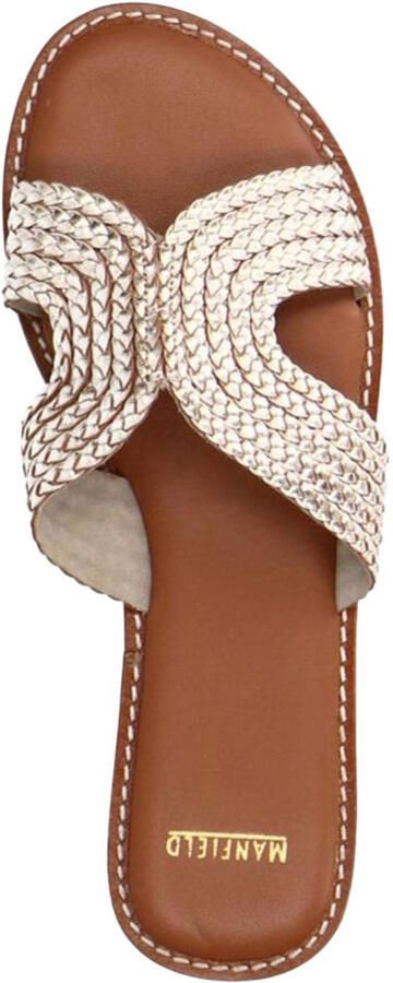 Manfield Dames Goudkleurige leren slippers - Foto 3