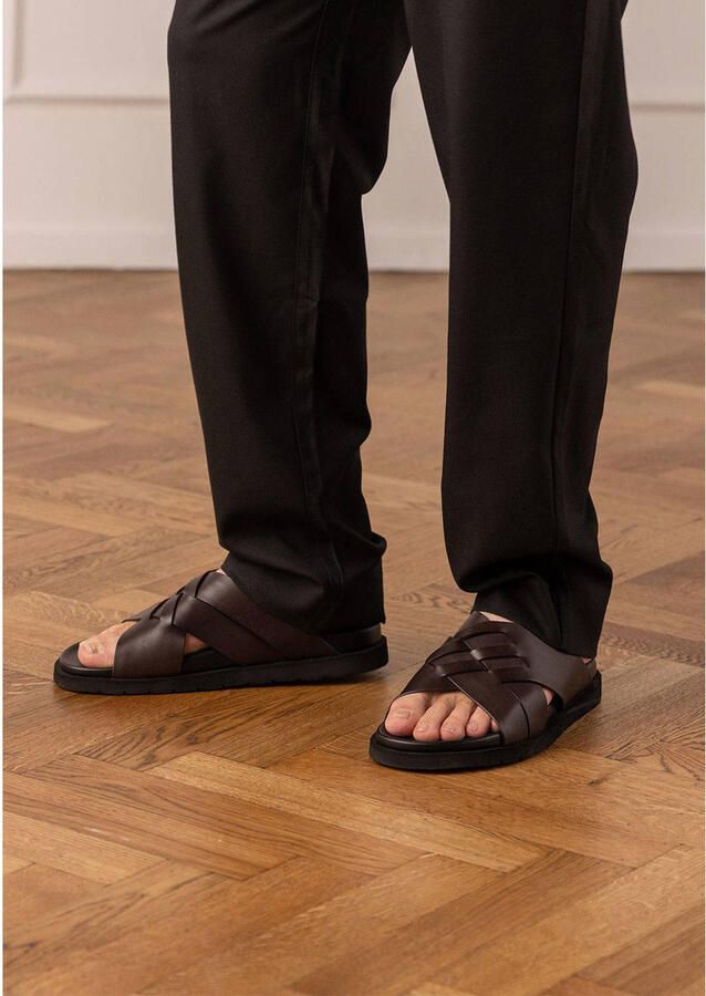Manfield Heren Zwarte leren slippers