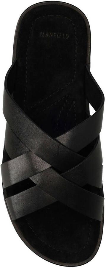 Manfield Heren Zwarte leren gevlochten slippers - Foto 2