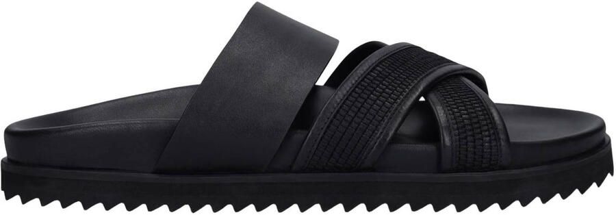 Manfield Heren Zwarte leren slippers