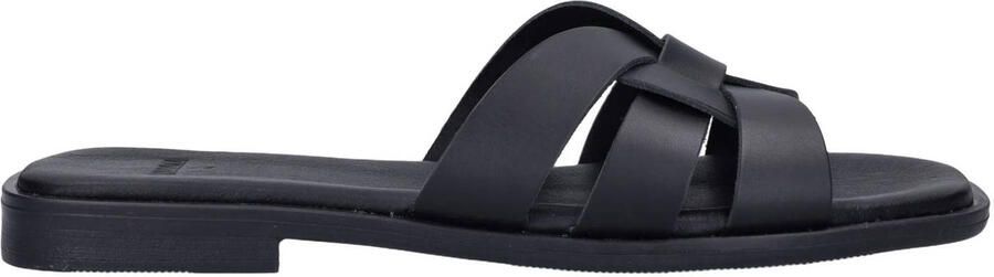 Manfield Dames Zwarte leren slippers