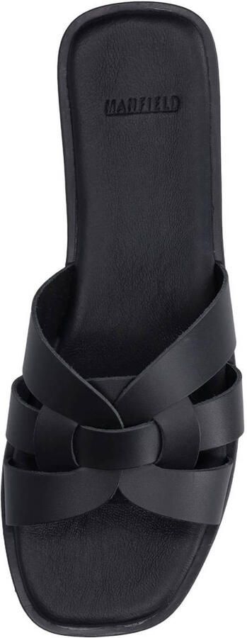 Manfield Dames Zwarte leren slippers - Foto 3