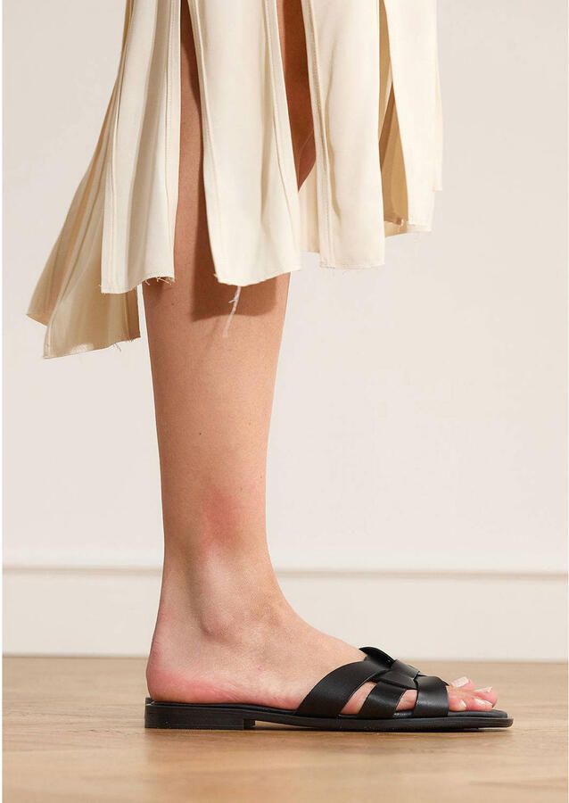 Manfield Dames Zwarte leren slippers - Foto 2