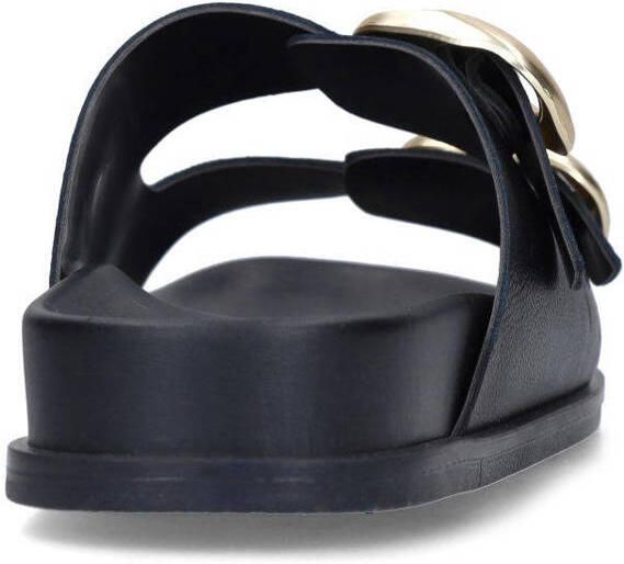 Manfield Dames Zwarte leren sandalen met gesp - Foto 3