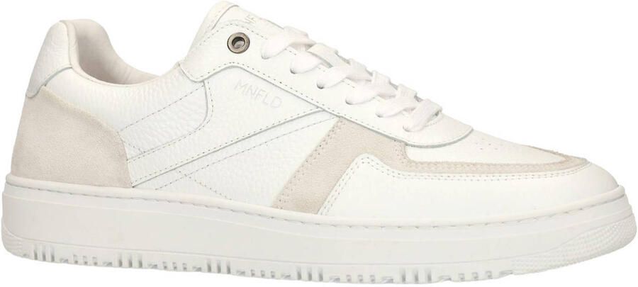 Manfield Heren Witte leren sneakers met suède details
