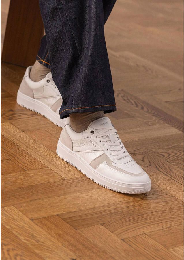 Manfield Heren Witte leren sneakers met suède details - Foto 2