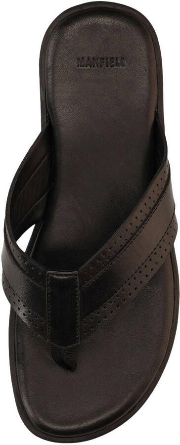 Manfield Heren Zwarte leren slippers - Foto 3