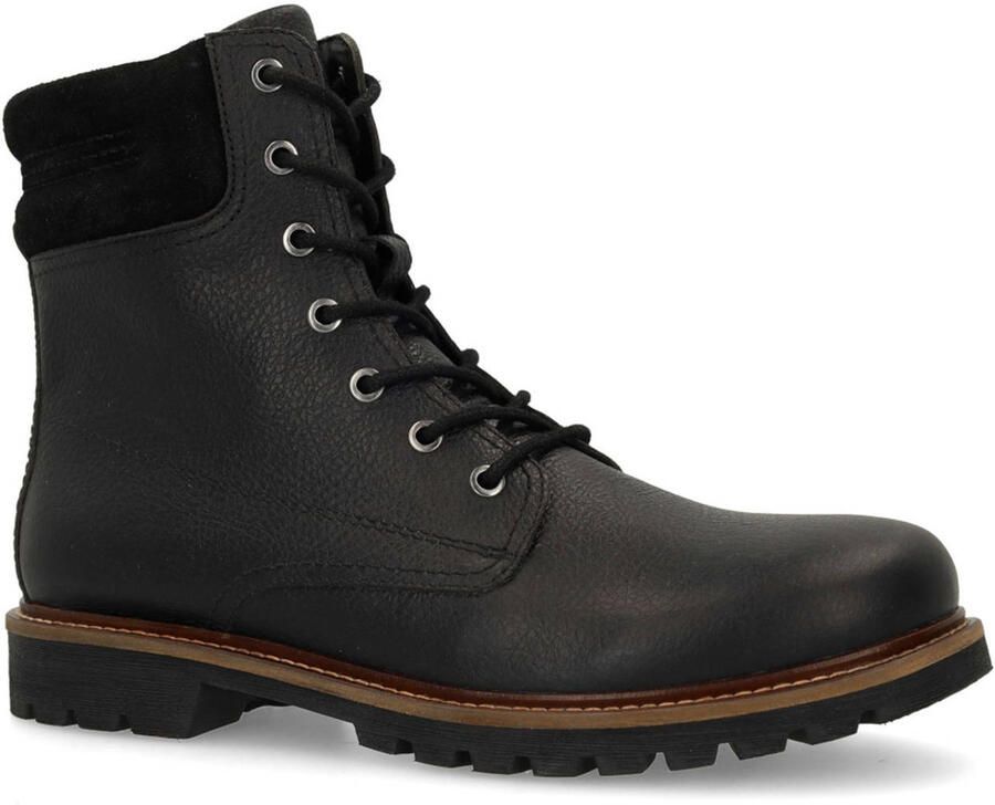 Manfield Heren Zwarte leren veterboots