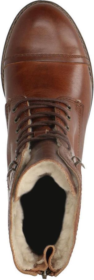 Manfield Dames Cognac leren veterlaarzen met bont voering
