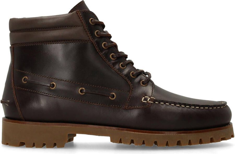 Manfield Heren Donkerbruine leren veterboots