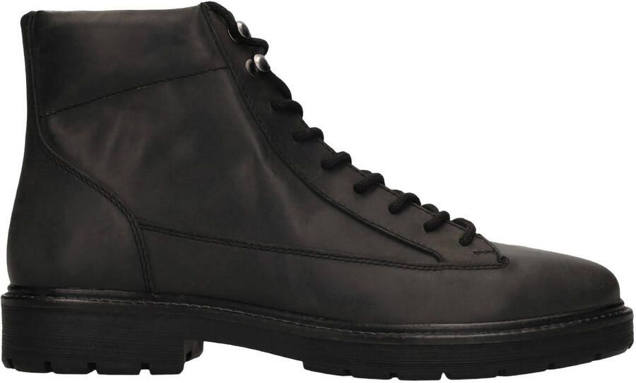 Manfield leren veterboots met profielzool zwart